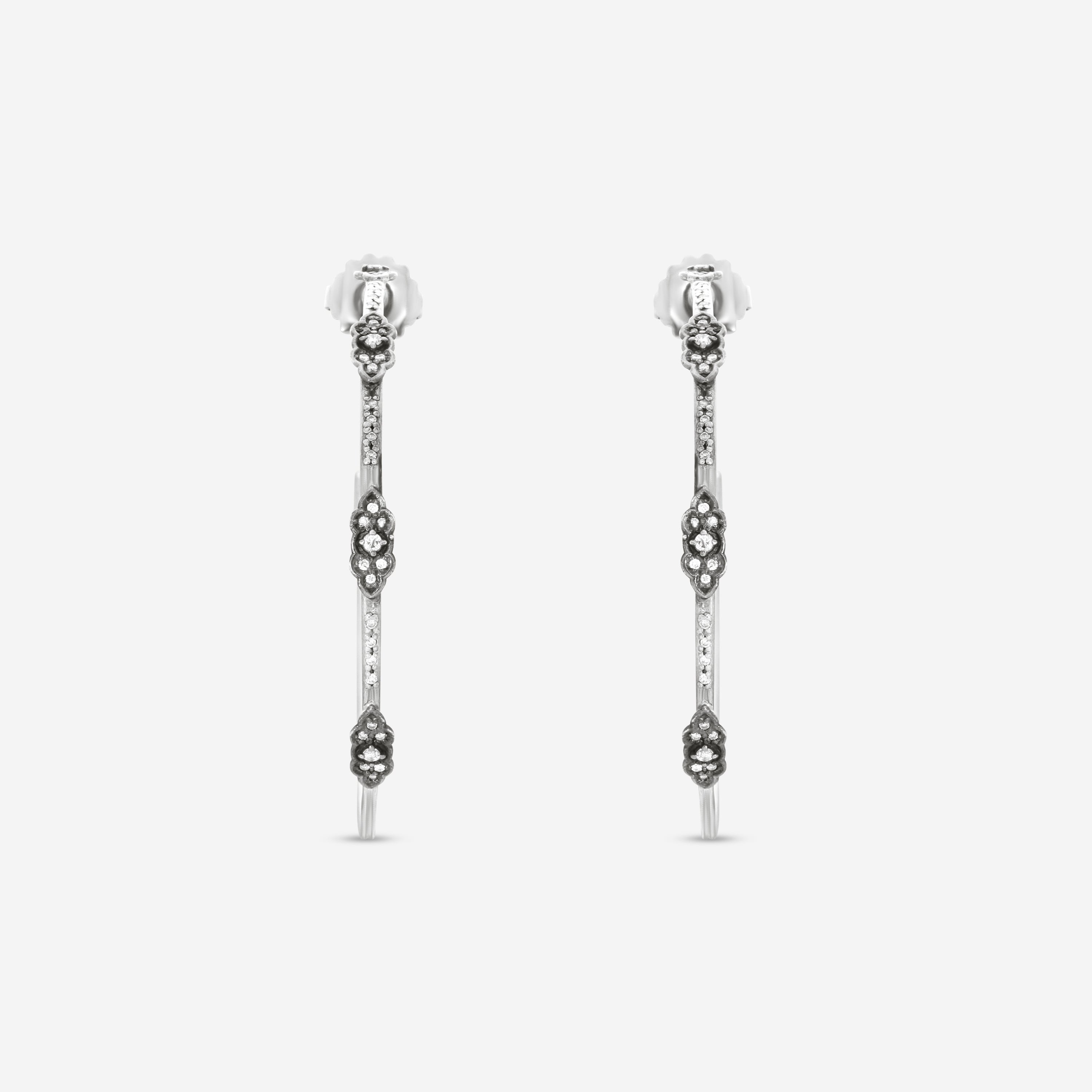 Armenta New World Sterling Silver & 14K White Gold Diamond Hoop Earrings 17601