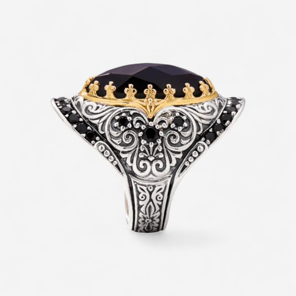 Konstantino Sibylla Sterling Silver & 18K Yellow Gold Spinel & Onyx Ring Sz. 7 DMK2012-314-CUT-S7