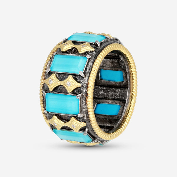 Armenta 18K Yellow Gold & Grey Sterling Silver Multistone Band Ring Sz. 7 17717