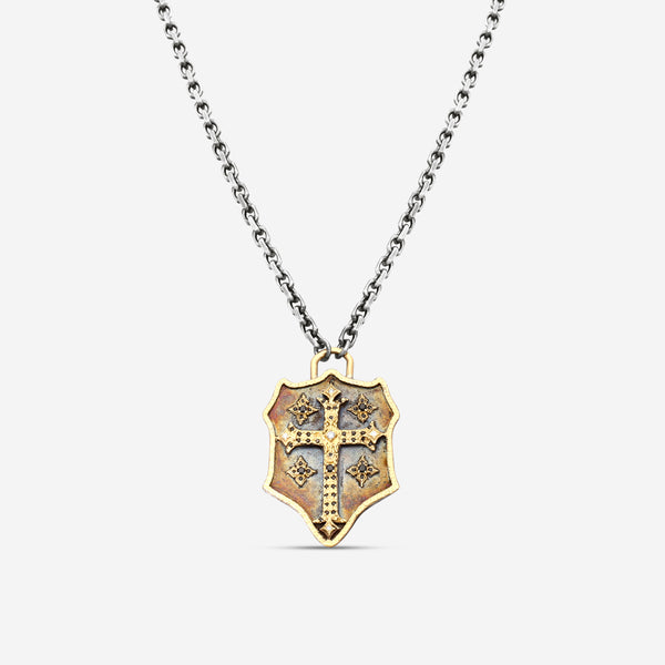 Armenta Romero 18K Yellow Gold & Blackened Sterling Silver Cross Shield Pendant Necklace 17799