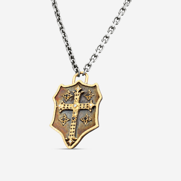 Armenta Romero 18K Yellow Gold & Blackened Sterling Silver Cross Shield Pendant Necklace 17799