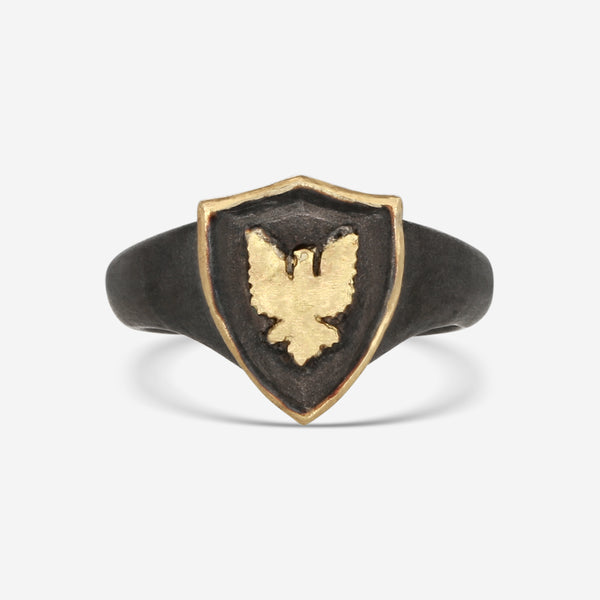 Armenta Romero 18K Yellow Gold & Blackened Sterling Silver Signet Ring Sz. 10 17981