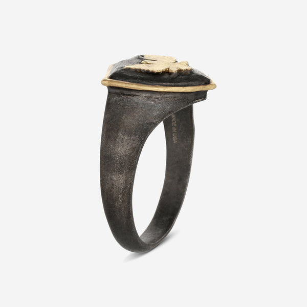 Armenta Romero 18K Yellow Gold & Blackened Sterling Silver Signet Ring Sz. 10 17981