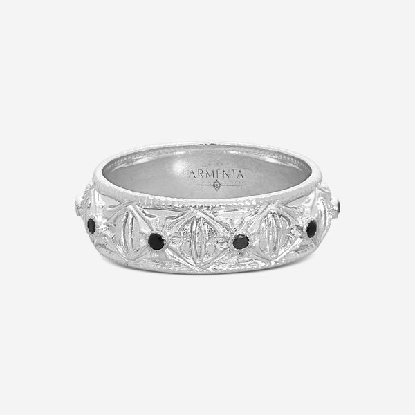 Armenta Romero Sterling Silver Black Sapphire Thin X Band Ring Sz. 10.5 18016