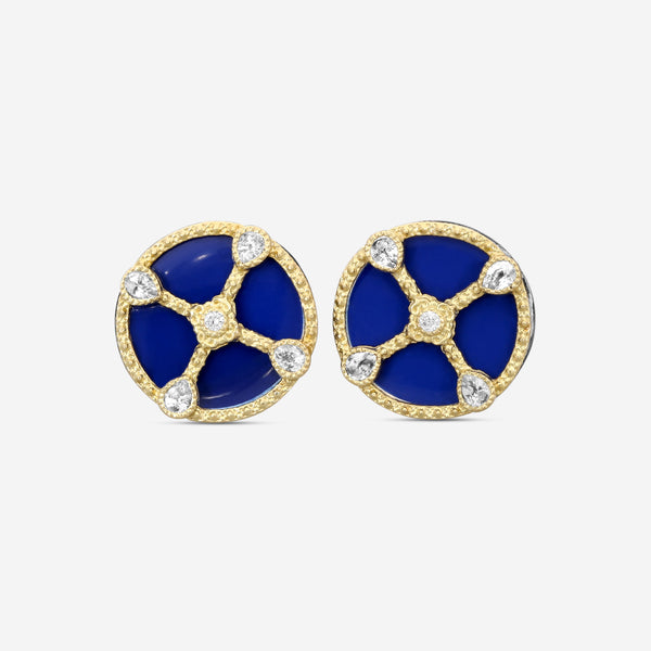 Armenta Romero 18K Yellow Gold, Grey Sterling Silver & Royal Blue Enamel Diamond & White Sapphire Cufflinks 18054