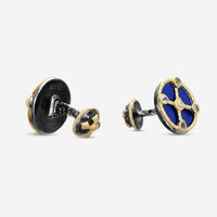 Armenta Romero 18K Yellow Gold, Grey Sterling Silver & Royal Blue Enamel Diamond & White Sapphire Cufflinks 18054