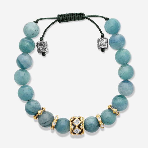 Armenta Old World 18K Yellow Gold & Grey Sterling Silver Diamond, Morganite & Aventurine Beaded Bracelet 18219