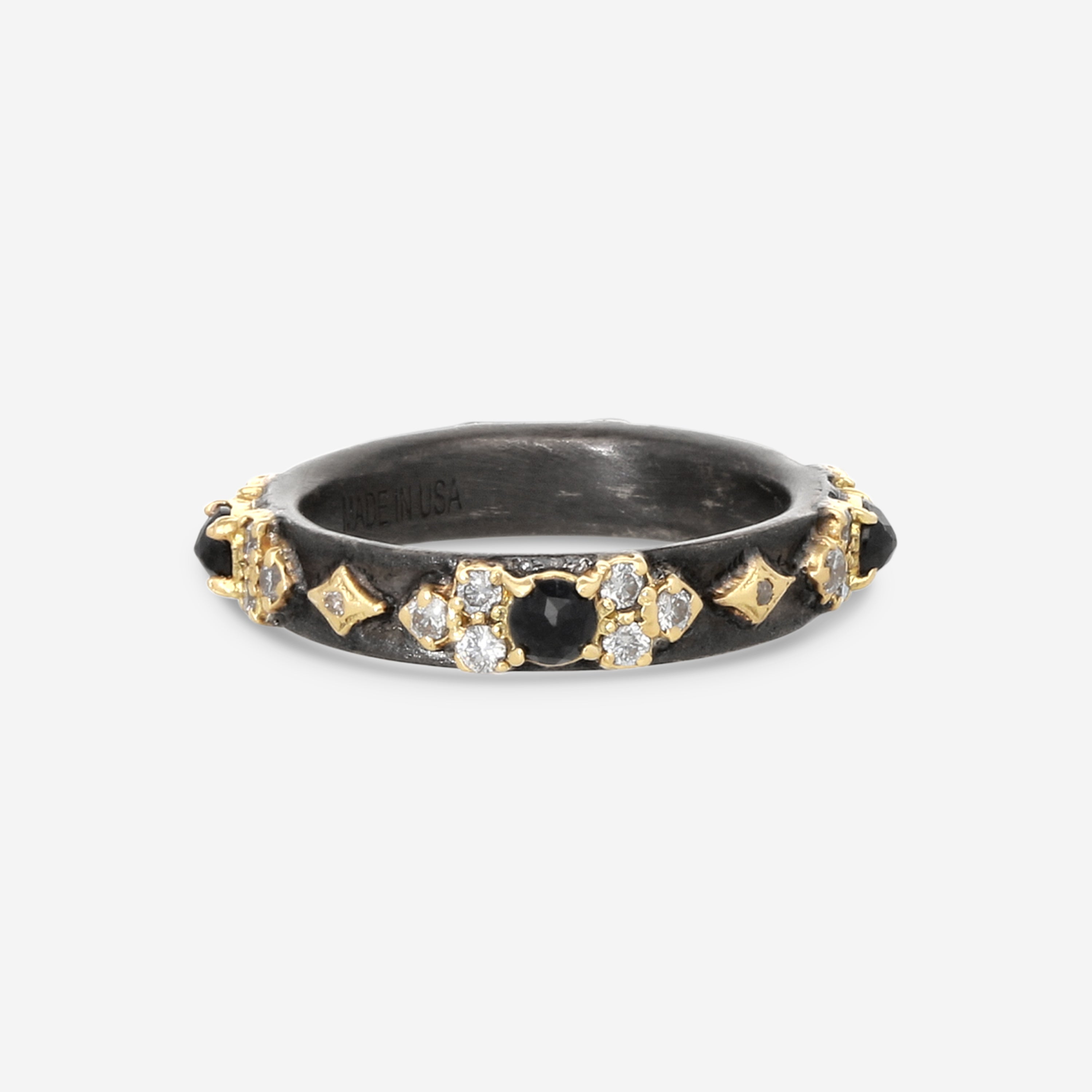 Armenta Old World 18K Yellow Gold & Blackened Sterling Silver Diamond & Black Sapphire Band Ring Sz. 7 18446