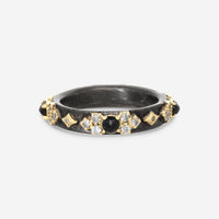 Armenta Old World 18K Yellow Gold & Blackened Sterling Silver Diamond & Black Sapphire Band Ring Sz. 7 18446