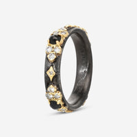 Armenta Old World 18K Yellow Gold & Blackened Sterling Silver Diamond & Black Sapphire Band Ring Sz. 7 18446