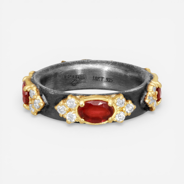 Armenta 18K Yellow Gold & Blackened Sterling Silver Multistone Ring Sz. 7 18477