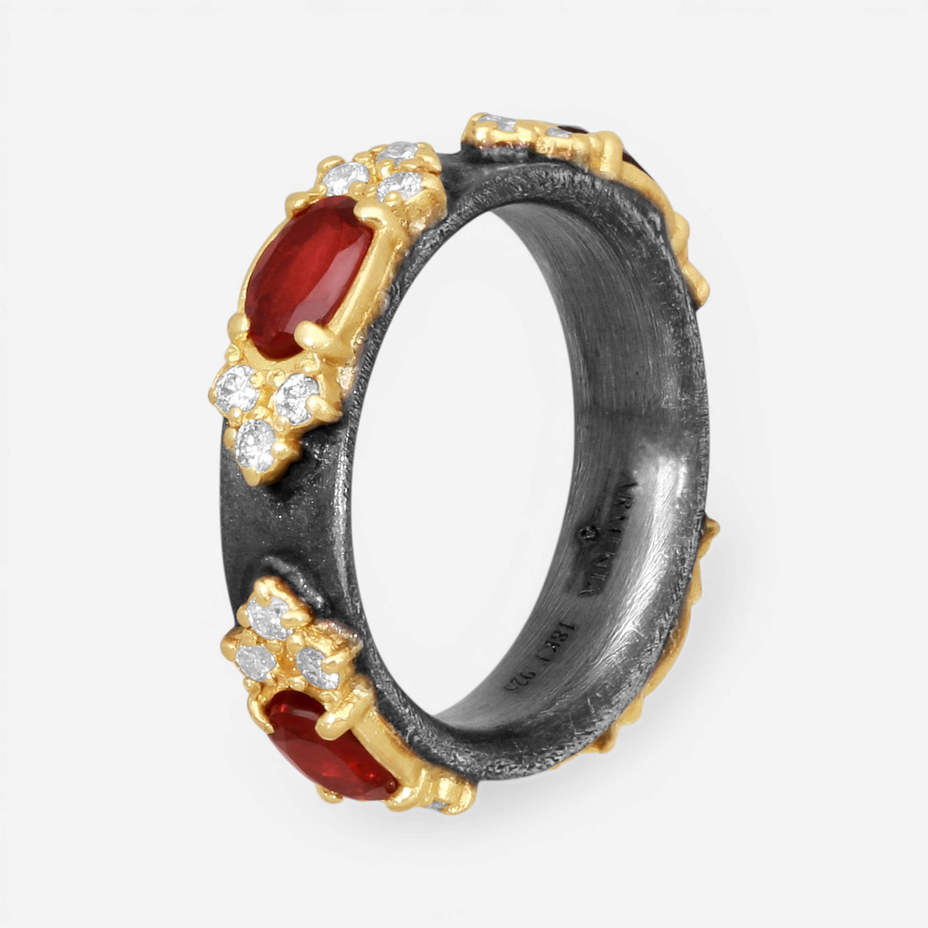 Armenta 18K Yellow Gold & Blackened Sterling Silver Multistone Ring Sz. 7 18477