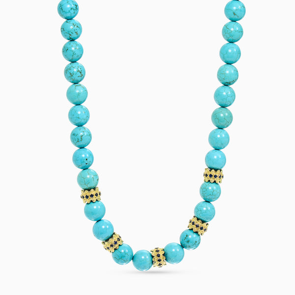 Armenta Old World Sterling Silver and 18K Yellow Gold, Magnesite and Blue Sapphire Beaded Station Necklace - THE SOLIST