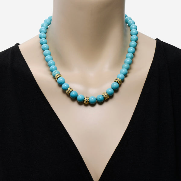 Armenta Old World Sterling Silver and 18K Yellow Gold, Magnesite and Blue Sapphire Beaded Station Necklace - THE SOLIST