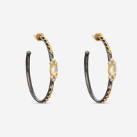 Armenta Old World 18K Yellow Gold & Grey Sterling Silver Diamond, Mother of Pearl & White Quartz Hoop Earrings 18663
