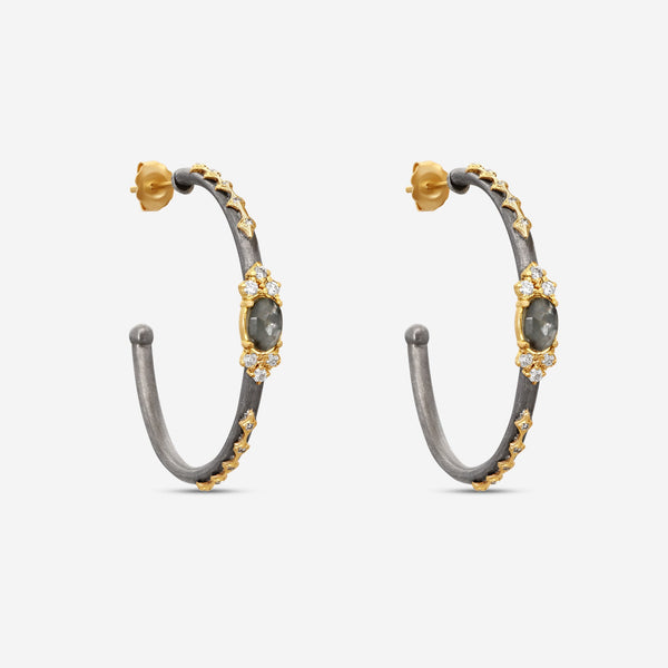 Armenta Old World 18K Yellow Gold & Grey Sterling Silver Multistone Hoop Earrings 18664
