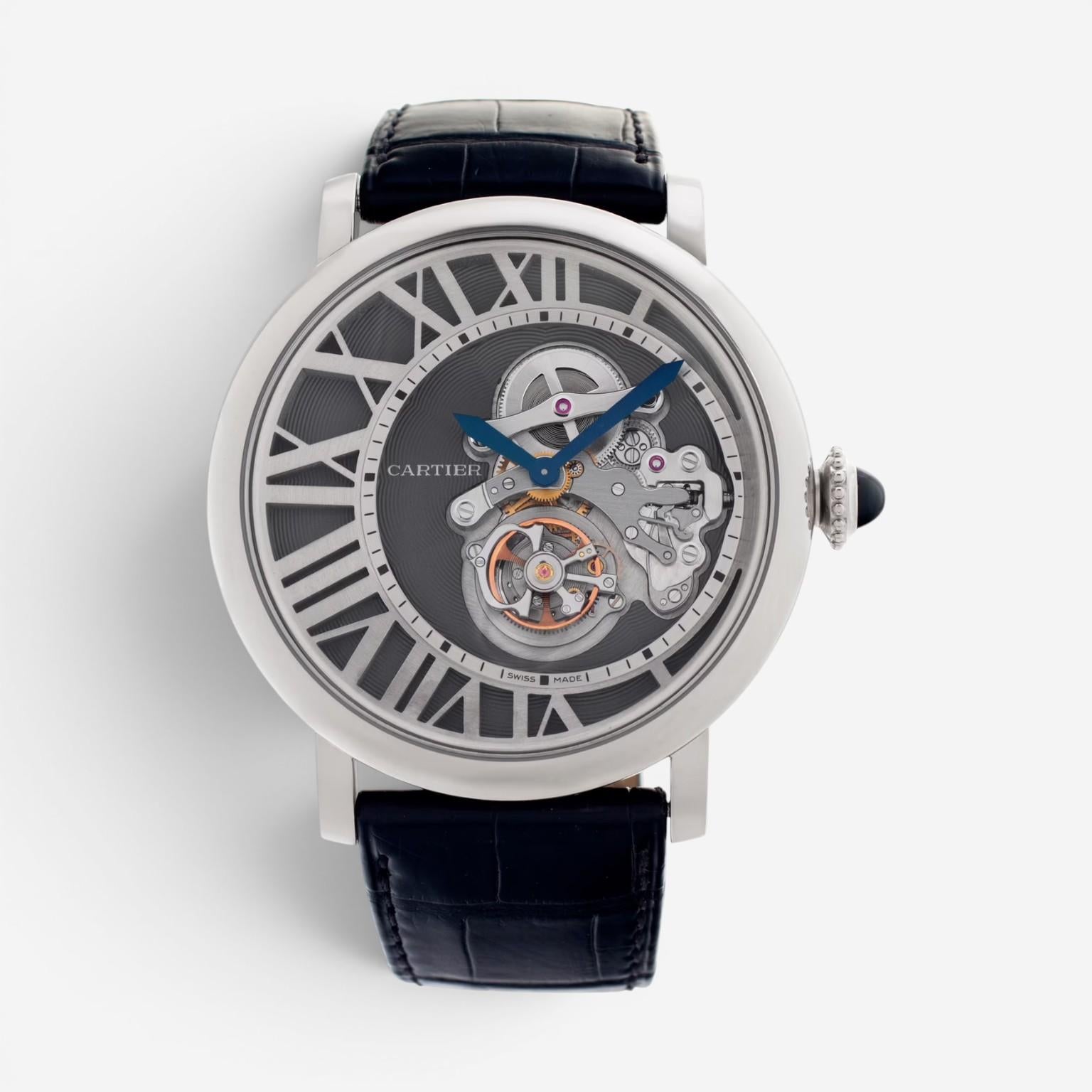 Cartier Rotonde Reversed Tourbillon 18K White Gold Manual Wind Men's Watch W1556