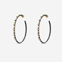 Armenta Old World 18K Yellow Gold & Blackened Sterling Silver Champagne Diamond & Pearl Hoop Earrings 18727