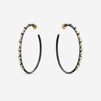 Armenta Old World 18K Yellow Gold & Blackened Sterling Silver Champagne Diamond & Pearl Hoop Earrings 18727