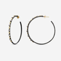Armenta Old World 18K Yellow Gold & Blackened Sterling Silver Champagne Diamond & Pearl Hoop Earrings 18727