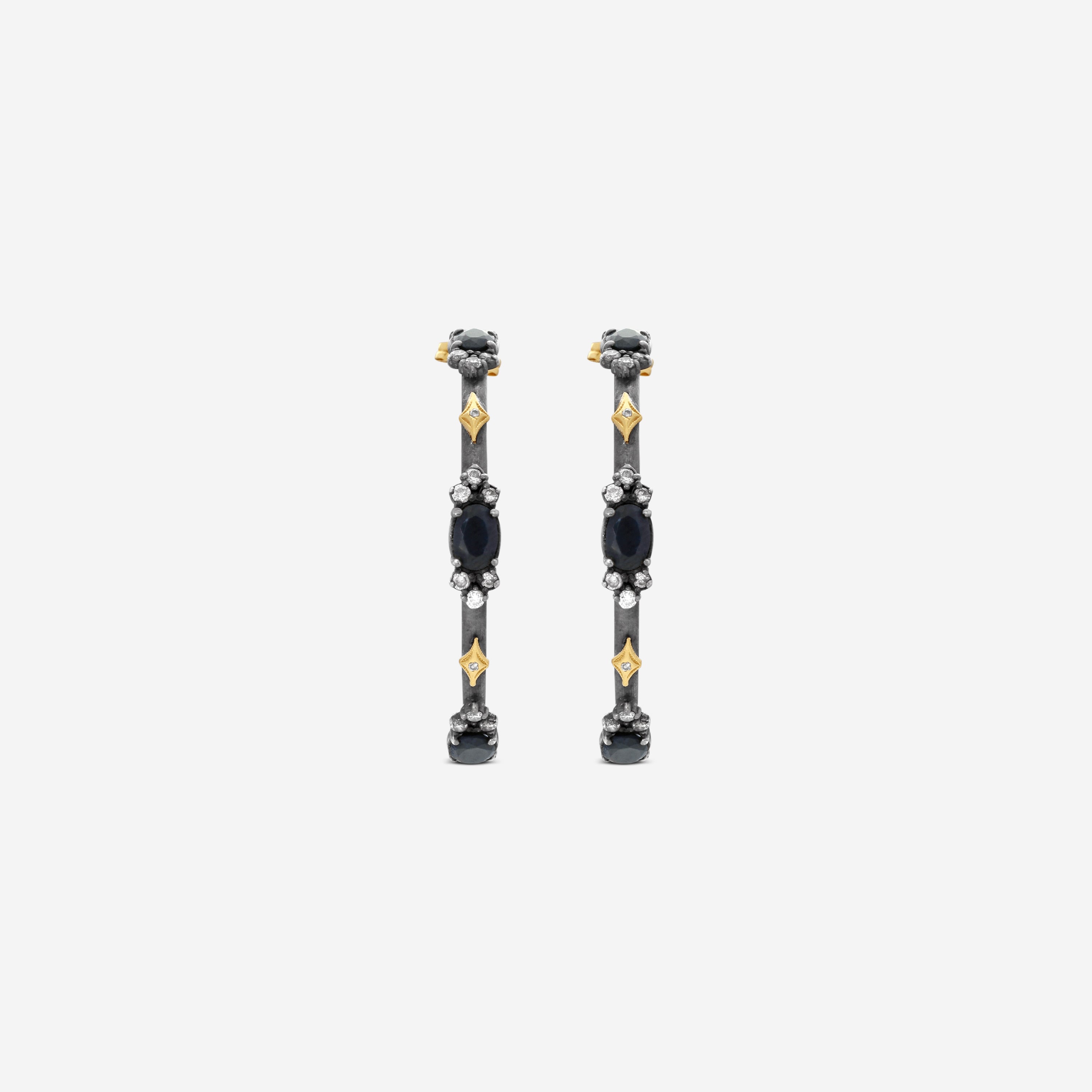 Armenta Old World 18K Yellow Gold & Blackened Sterling Silver Diamond & Black Sapphire Hoop Earrings 18734