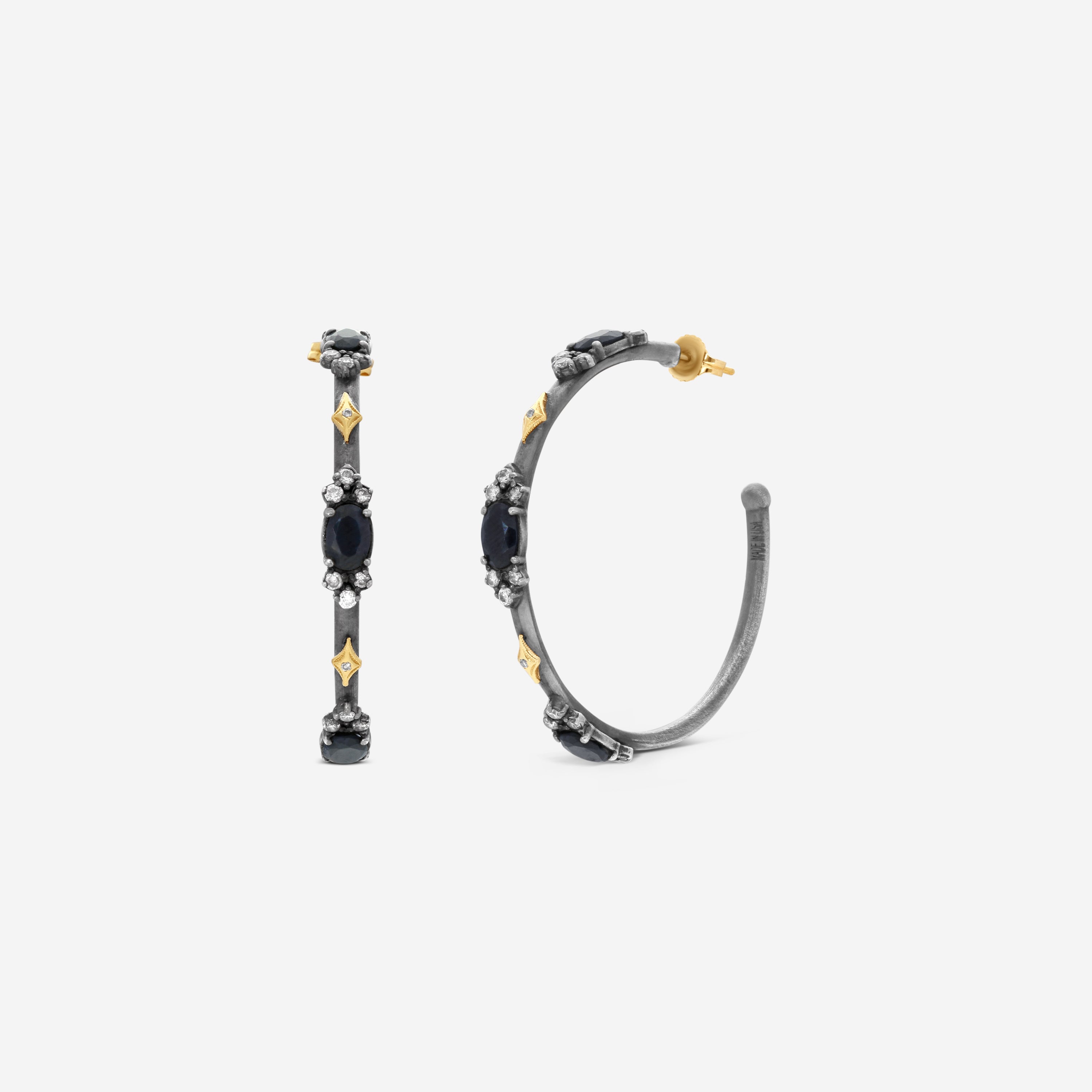 Armenta Old World 18K Yellow Gold & Blackened Sterling Silver Diamond & Black Sapphire Hoop Earrings 18734