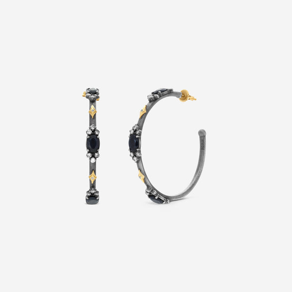 Armenta Old World 18K Yellow Gold & Blackened Sterling Silver Diamond & Black Sapphire Hoop Earrings 18734