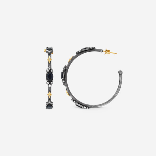 Armenta Old World 18K Yellow Gold & Blackened Sterling Silver Diamond & Black Sapphire Hoop Earrings 18734