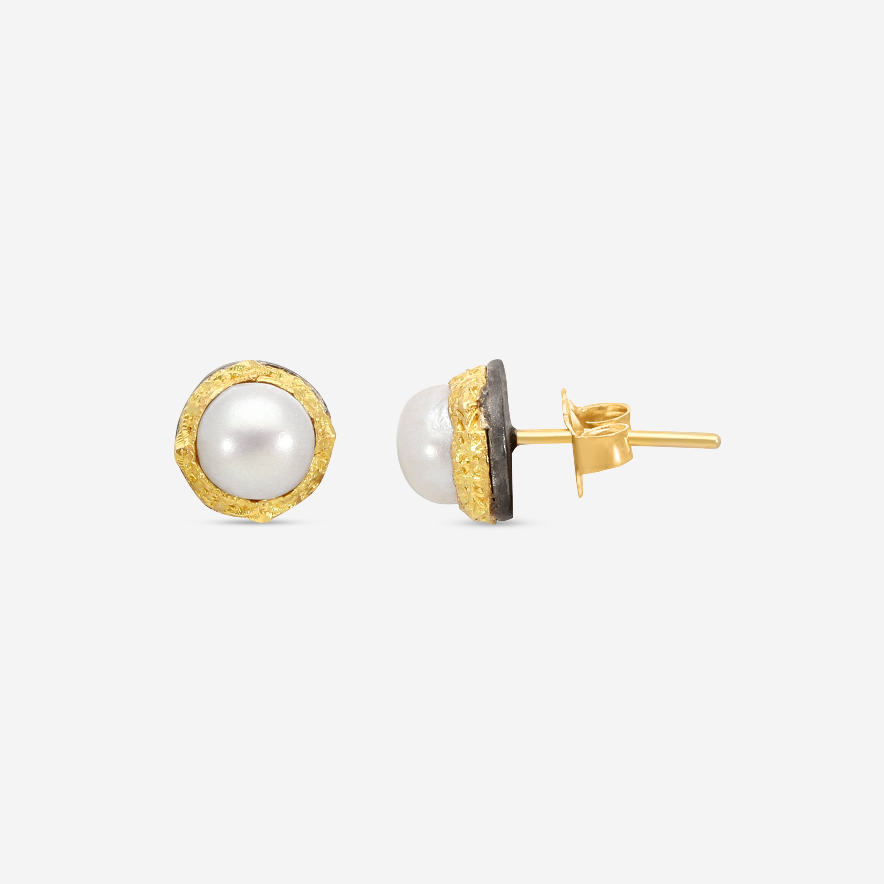 Armenta Old World 18K Yellow Gold & Blackened Sterling Silver White Pearl Stud Earrings 18905