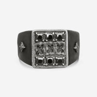 Armenta Romero Blackened & Grey Sterling Silver Champagne Diamond & Hematite Signet Ring Sz. 10 18969