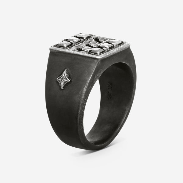 Armenta Romero Blackened & Grey Sterling Silver Champagne Diamond & Hematite Signet Ring Sz. 10 18969