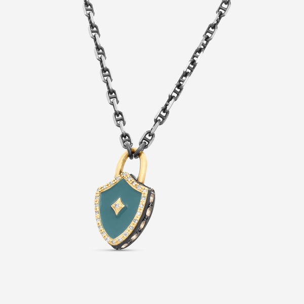 Armenta 14K Rose Gold, Blackened Sterling Silver & Teal Enamel Diamond & Morganite Pendant Necklace 19230