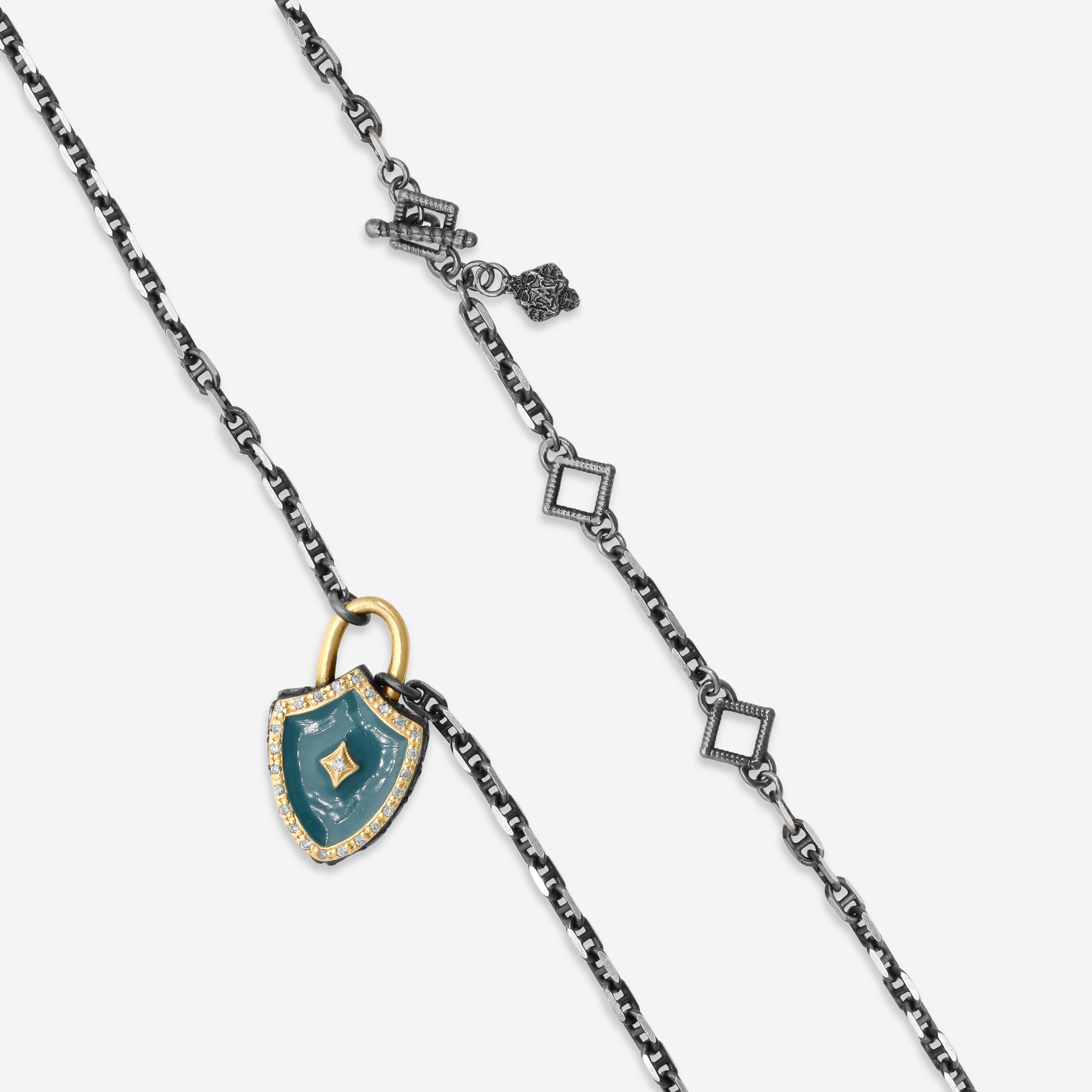 Armenta 14K Rose Gold, Blackened Sterling Silver & Teal Enamel Diamond & Morganite Pendant Necklace 19230