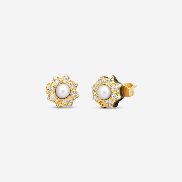 Armenta 18K Yellow Gold & Blackened Sterling Silver Mini Carved Sunburst Stud Earrings 19433 - THE SOLIST