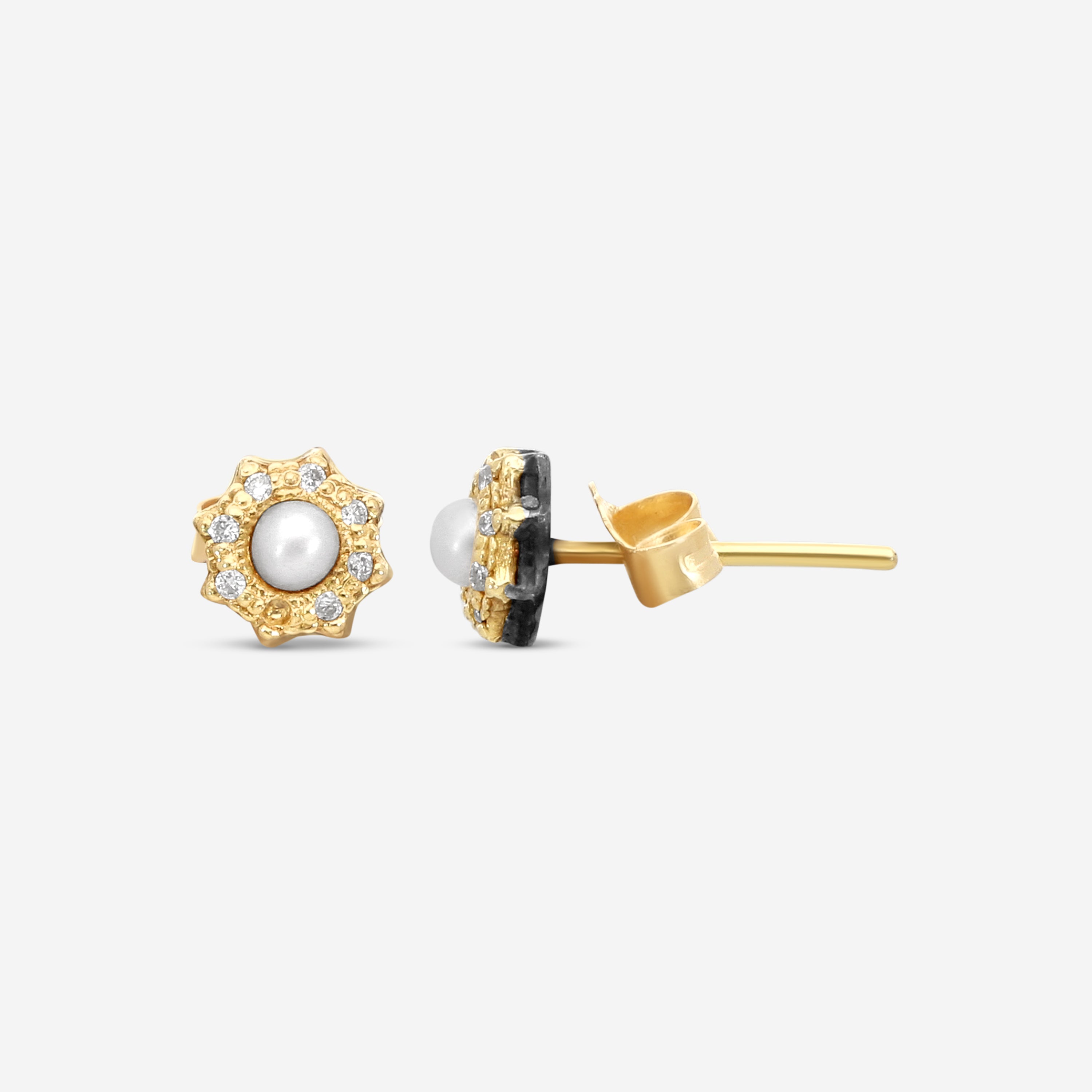 Armenta 18K Yellow Gold & Blackened Sterling Silver Mini Carved Sunburst Stud Earrings 19433