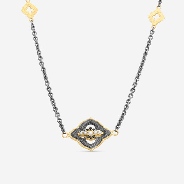 Armenta 18K Yellow Gold & Blackened Sterling Silver White Pearl & Black Sapphire Station Necklace 19581