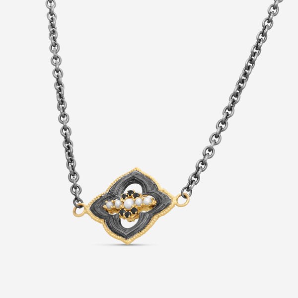 Armenta 18K Yellow Gold & Blackened Sterling Silver White Pearl & Black Sapphire Station Necklace 19581