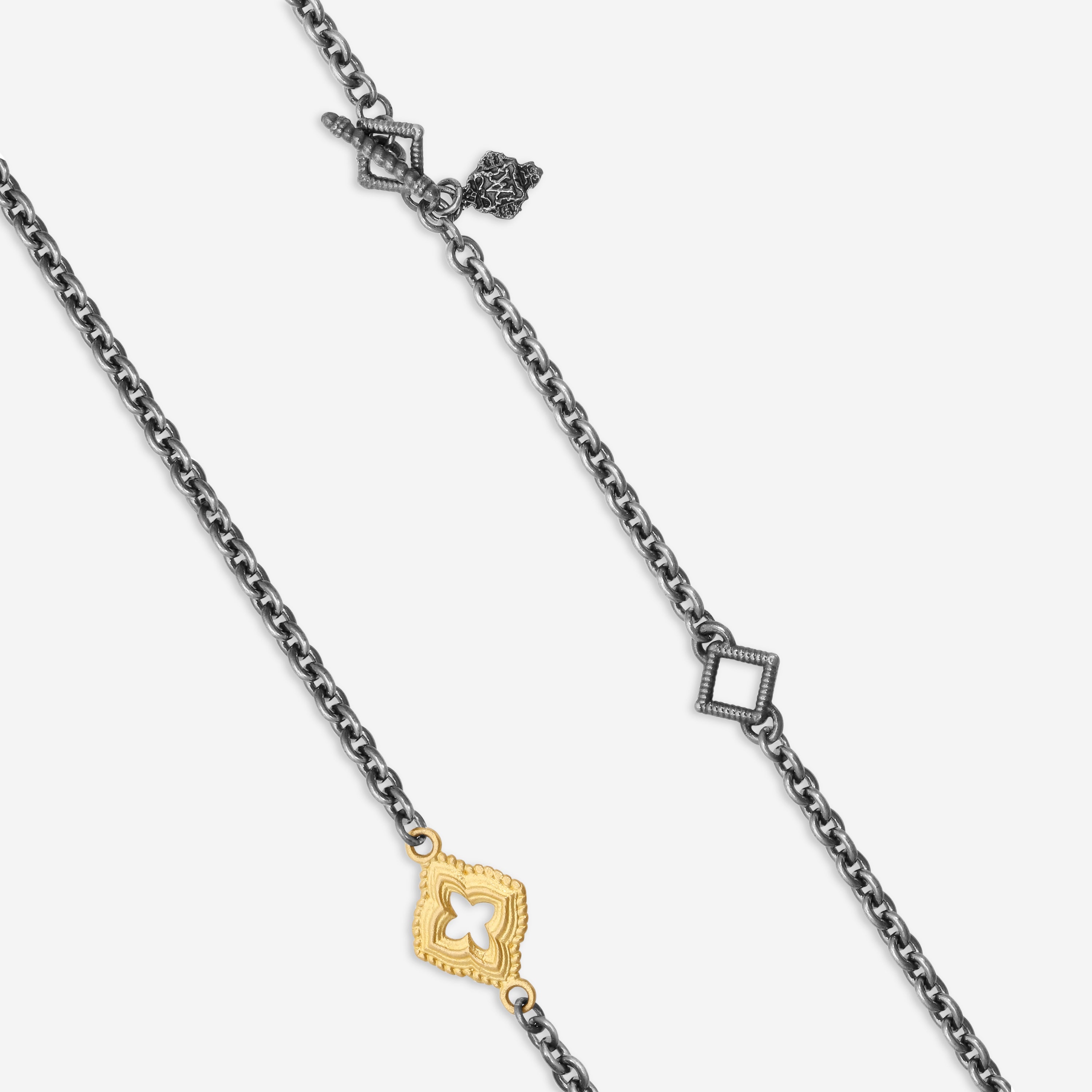 Armenta 18K Yellow Gold & Blackened Sterling Silver White Pearl & Black Sapphire Station Necklace 19581