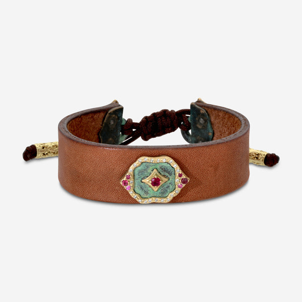 Armenta 18K Yellow Gold & Leather Ruby & Diamond Bracelet 19712