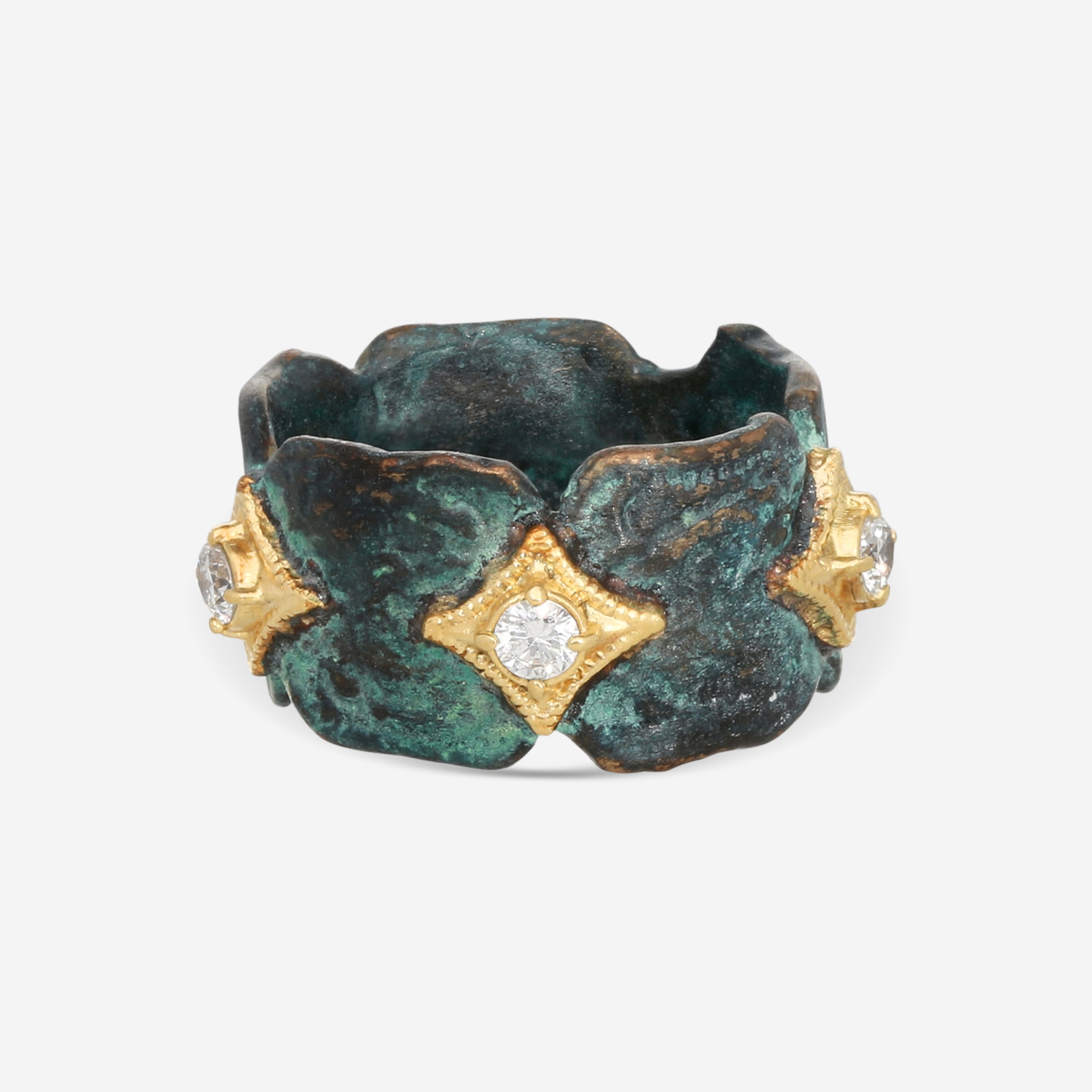 Armenta 18K Yellow Gold Teal Patina Artifact Diamond Stack Ring 19789 - THE SOLIST