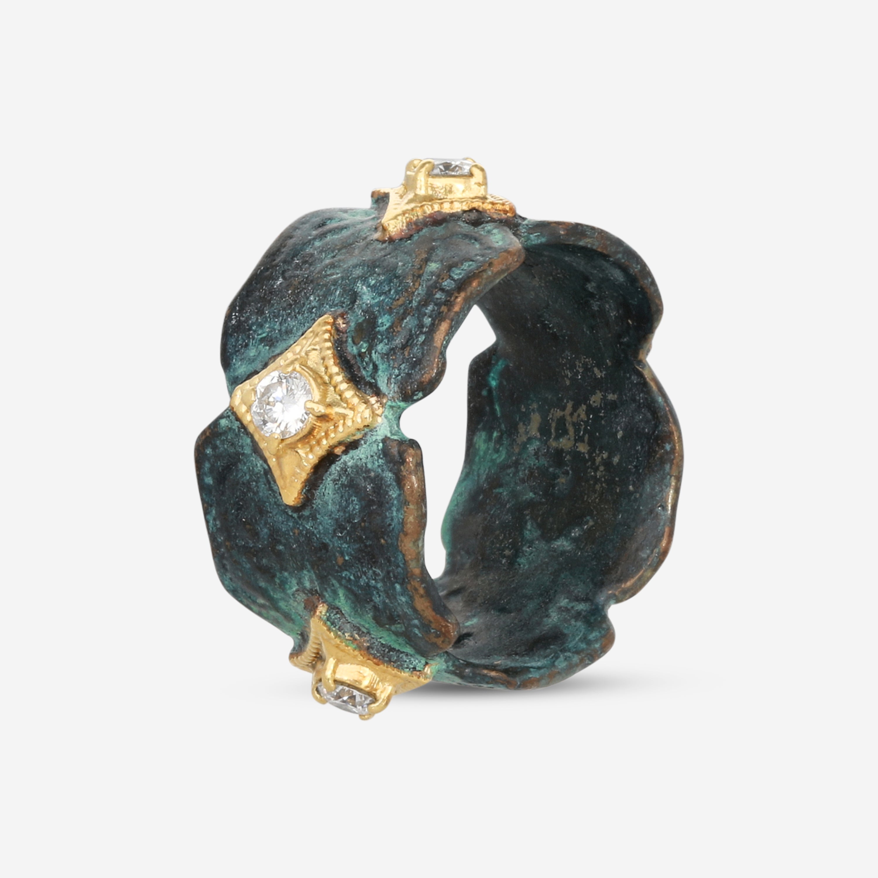 Armenta 18K Yellow Gold Teal Patina Artifact Diamond Stack Ring 19789 - THE SOLIST