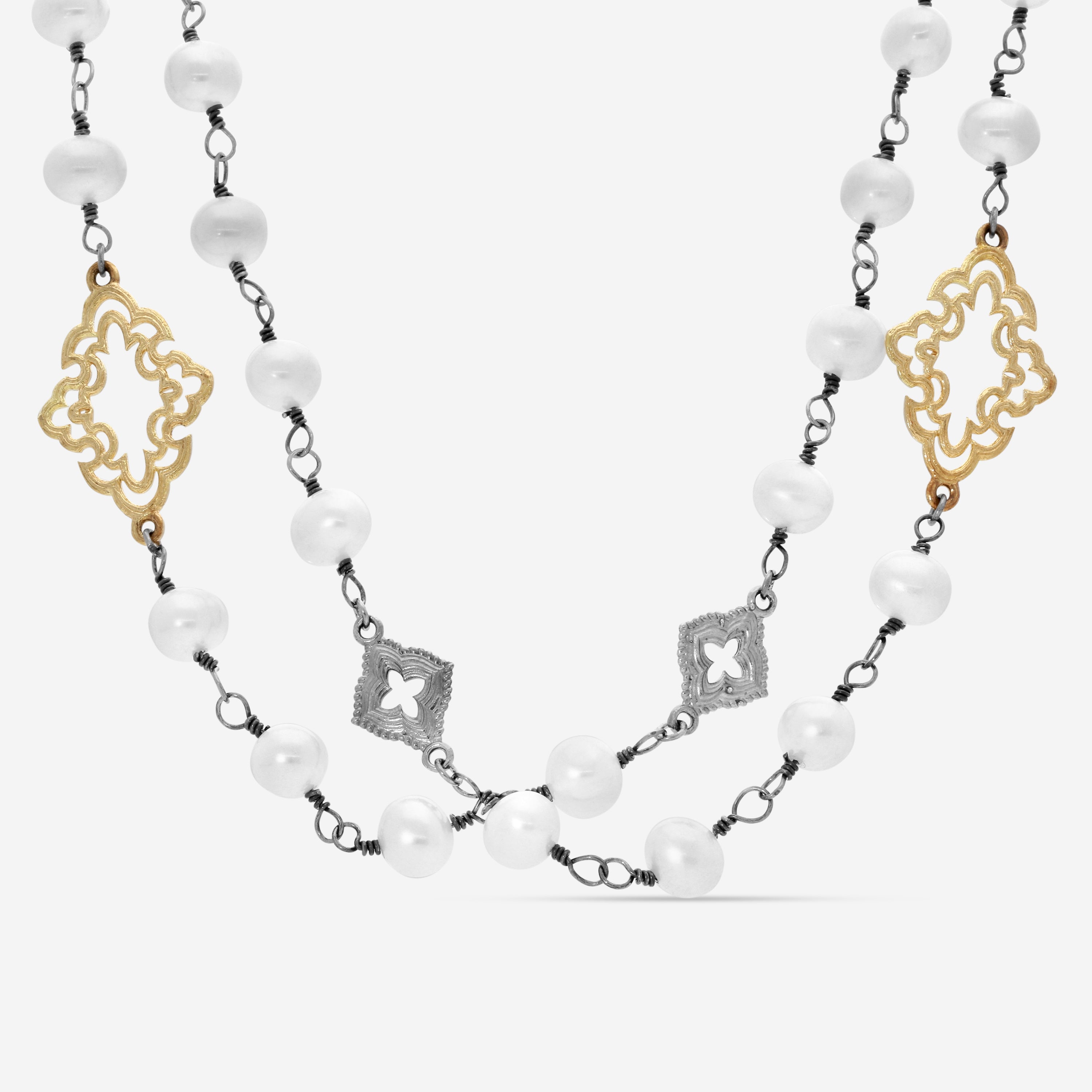 Armenta Old World 18K Yellow Gold & Gunmetal Sterling Silver Pearl Station Necklace 19855