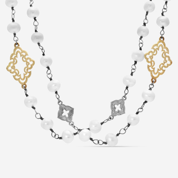 Armenta Old World 18K Yellow Gold & Gunmetal Sterling Silver Pearl Station Necklace 19855