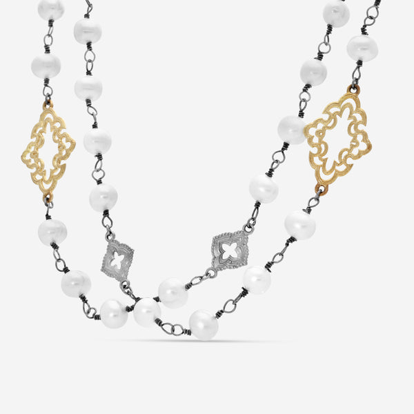 Armenta Old World 18K Yellow Gold & Gunmetal Sterling Silver Pearl Station Necklace 19855