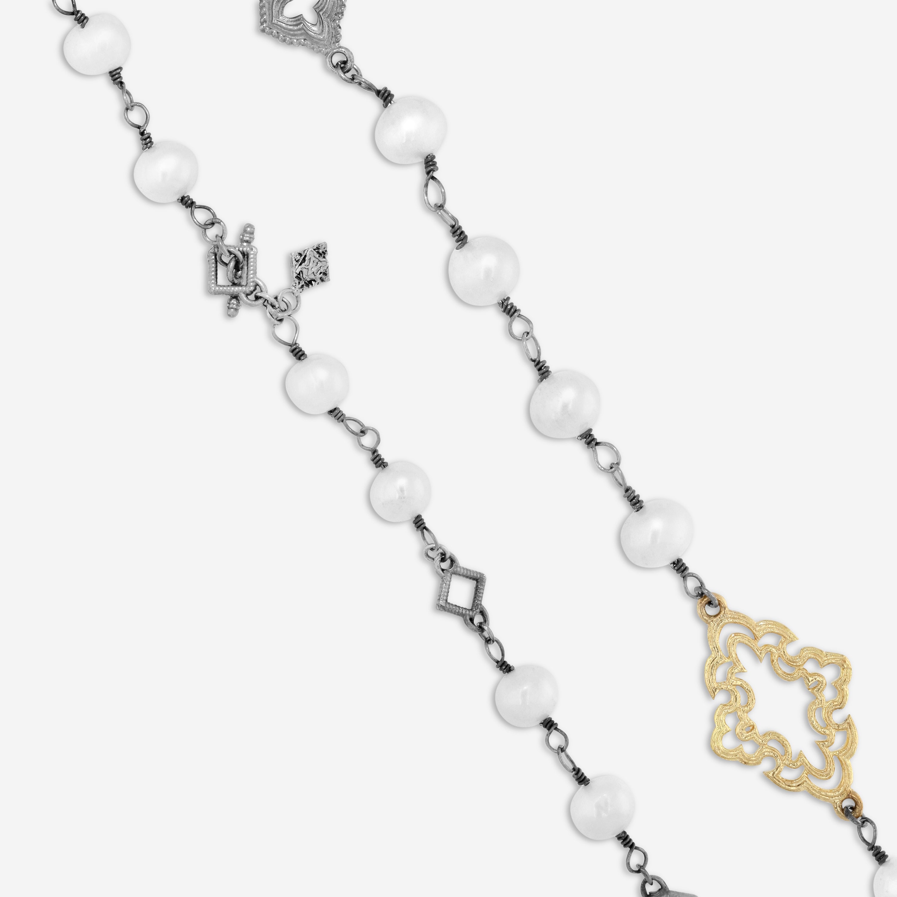 Armenta Old World 18K Yellow Gold & Gunmetal Sterling Silver Pearl Station Necklace 19855