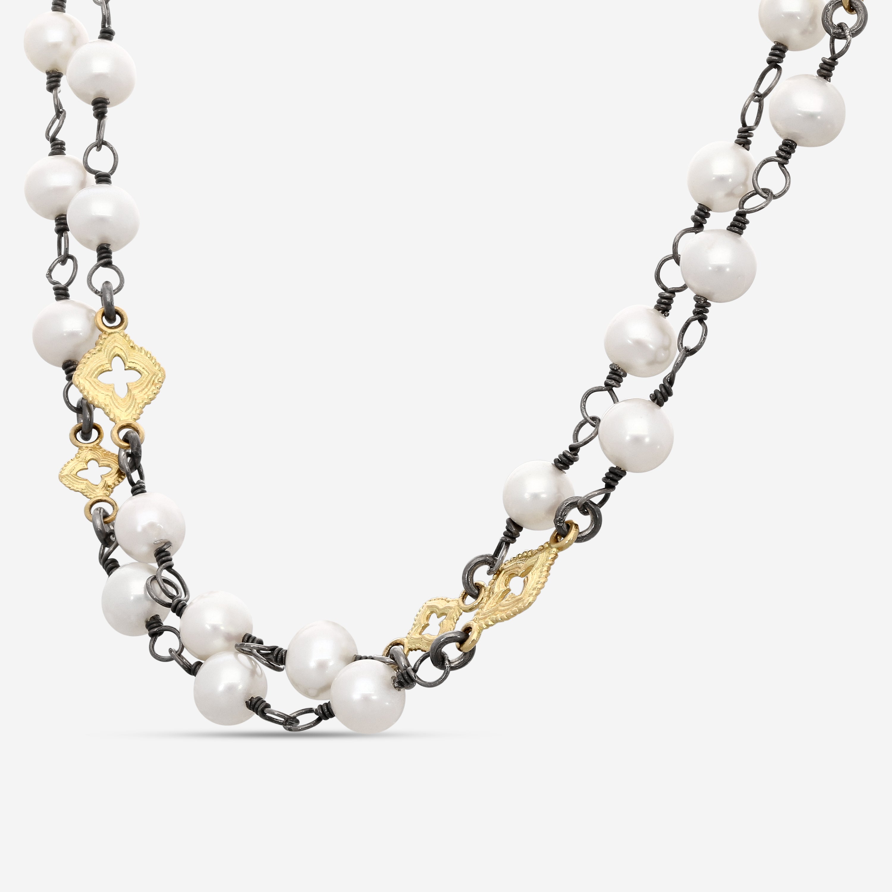 Armenta 18K Yellow Gold & Gunmetal Sterling Silver Pearl Station Necklace 19856