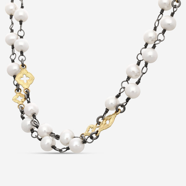 Armenta 18K Yellow Gold & Gunmetal Sterling Silver Pearl Station Necklace 19856