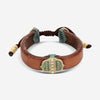 Armenta Dark Brown Leather & Green Patina Diamond Artifact Buckle Bracelet 19913