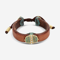 Armenta Dark Brown Leather & Green Patina Diamond Artifact Buckle Bracelet 19913