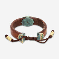 Armenta Dark Brown Leather & Green Patina Diamond Artifact Buckle Bracelet 19913